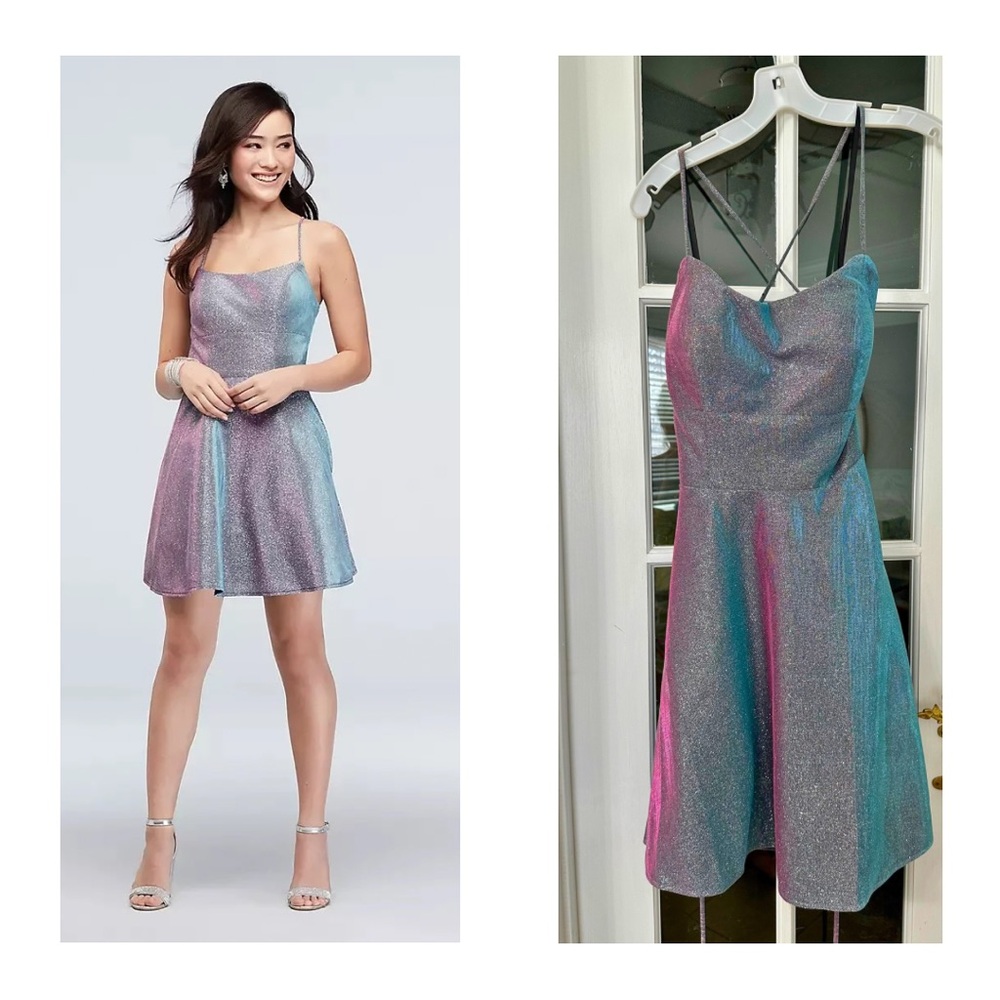 Glitter Iridescent Lace Up Bodice Skater Dress (Size 12)